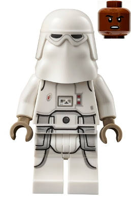 This LEGO minifigure is called, Snowtrooper, Male, Printed Legs, Dark Tan Hands, Reddish Brown Head, Grimace . It's minifig ID is sw1179.