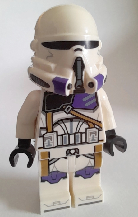 This LEGO minifigure is called, Clone Trooper Commander, 187th Legion (Phase 2), Nougat Head *Never assembled with weapon assembly from 75342. It's minifig ID is sw1206.