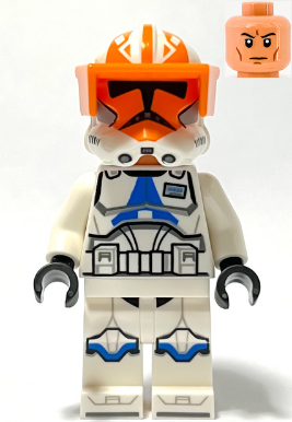 This LEGO minifigure is called, Clone Captain Vaughn, 501st Legion, 332nd Company (Phase 2), Helmet with Holes and Togruta Markings, Orange Visor . It's minifig ID is sw1277.