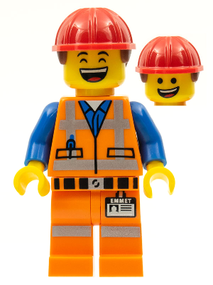 This LEGO minifigure is called, Hard Hat Emmet, The LEGO Movie (Minifigure Only without Stand and Accessories) . It's minifig ID is tlm003.