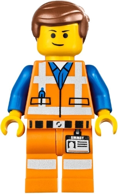 Display of LEGO The LEGO Movie Emmet, Lopsided Closed Mouth Smile, without Piece of Resistance