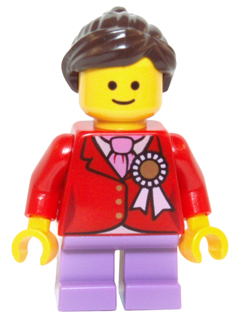 This LEGO minifigure is called, Child, Red Jacket with Ribbon . It's minifig ID is twn250.