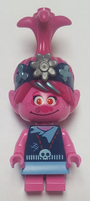 This LEGO minifigure is called, Poppy with Dark Blue Jacket and Flat Silver Flower . It's minifig ID is twt019.